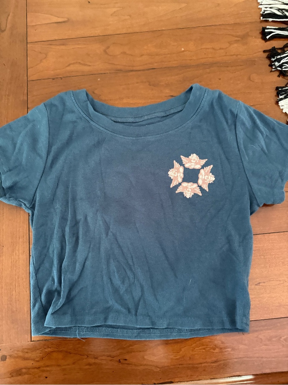 Boys Lie Blue Short-Sleeve Tee with Pink Floral Chest Detail